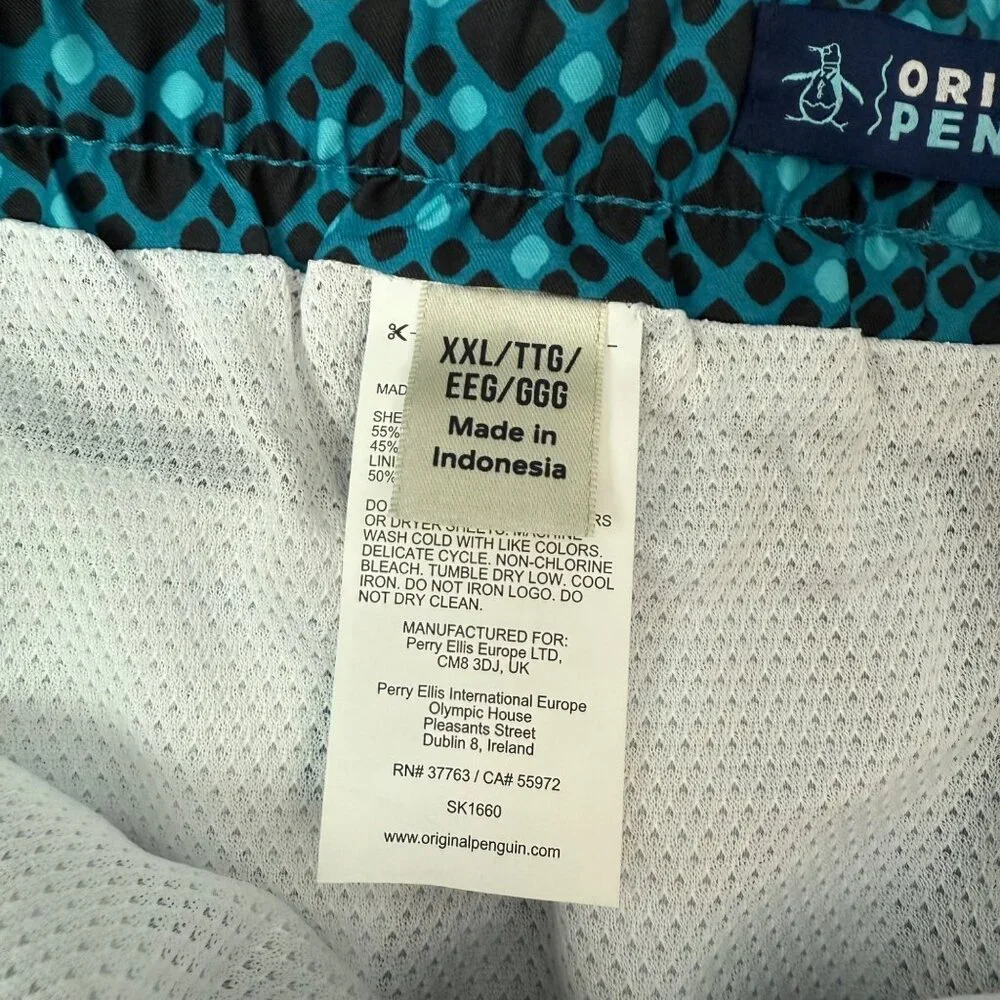 Original Penguin All-Over Geo Print Swim Short Mens Size XXL Teal‎ Black